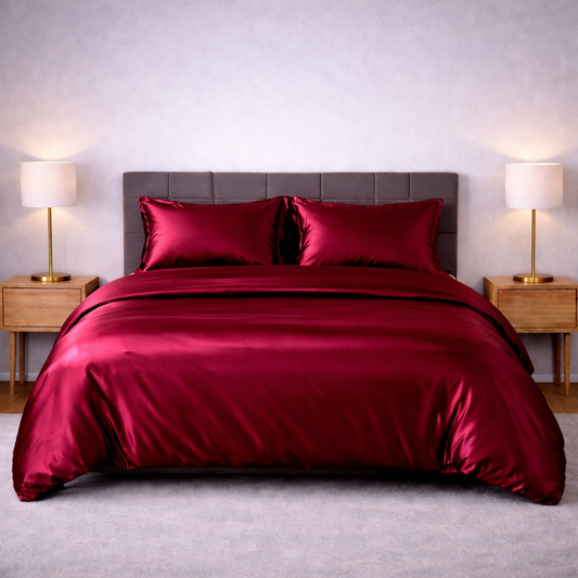 Silk Satin Duvet Cover Set with Fitted Sheet – 4 Pc Premium Bedding Set
