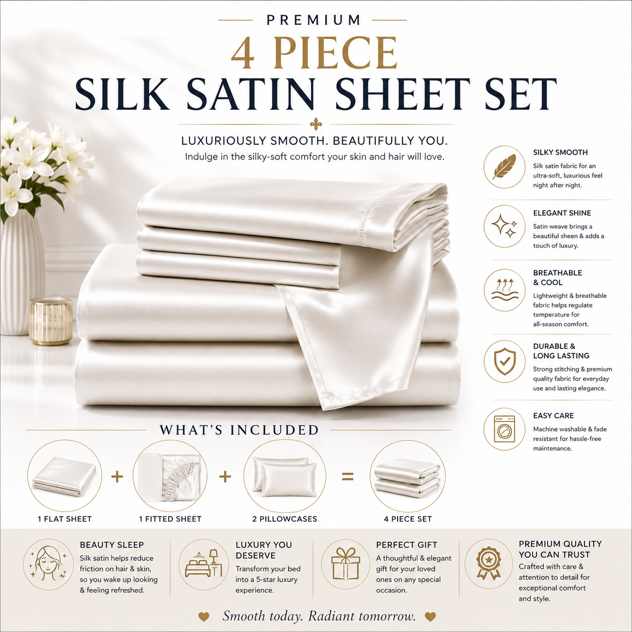 Bedify Bedding Silk Satin Sheet Set