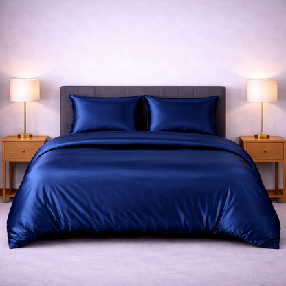 Silk Satin Duvet Cover Set with Fitted Sheet – 4 Pc Premium Bedding Set